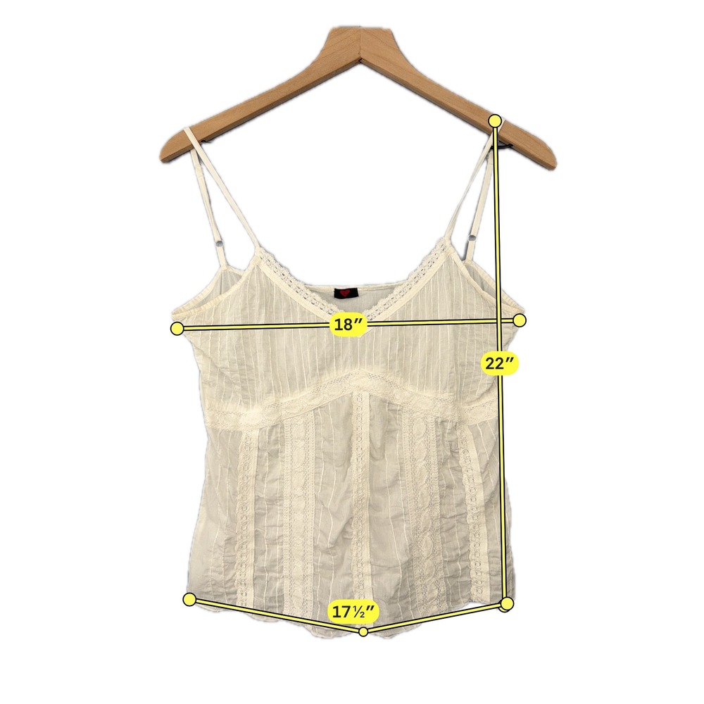 Y2K Camisole Tank Top‎ Women Large White Lace Trim Pleated Adjustable Strap - Picture 4 of 6